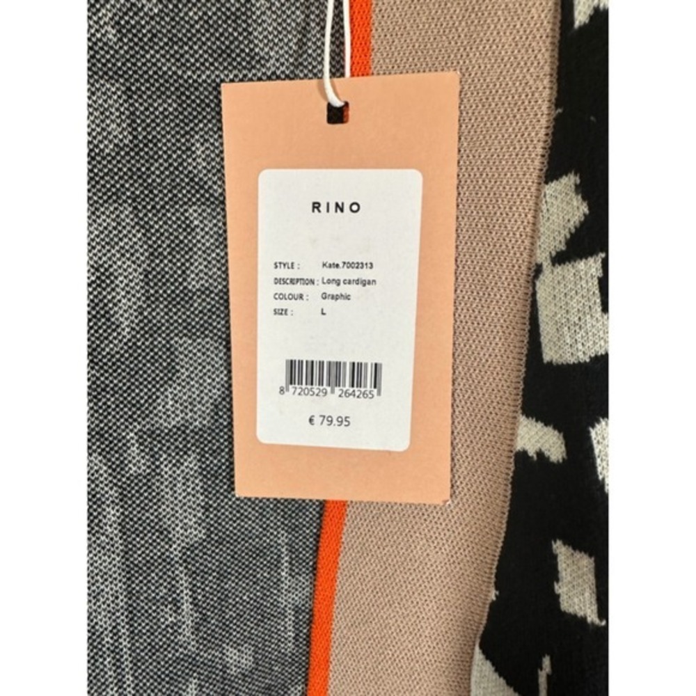 Rino & Pelle Kate Graphic Long Cardigan Duster Sweater Camel Black NWT L - Picture 3 of 7